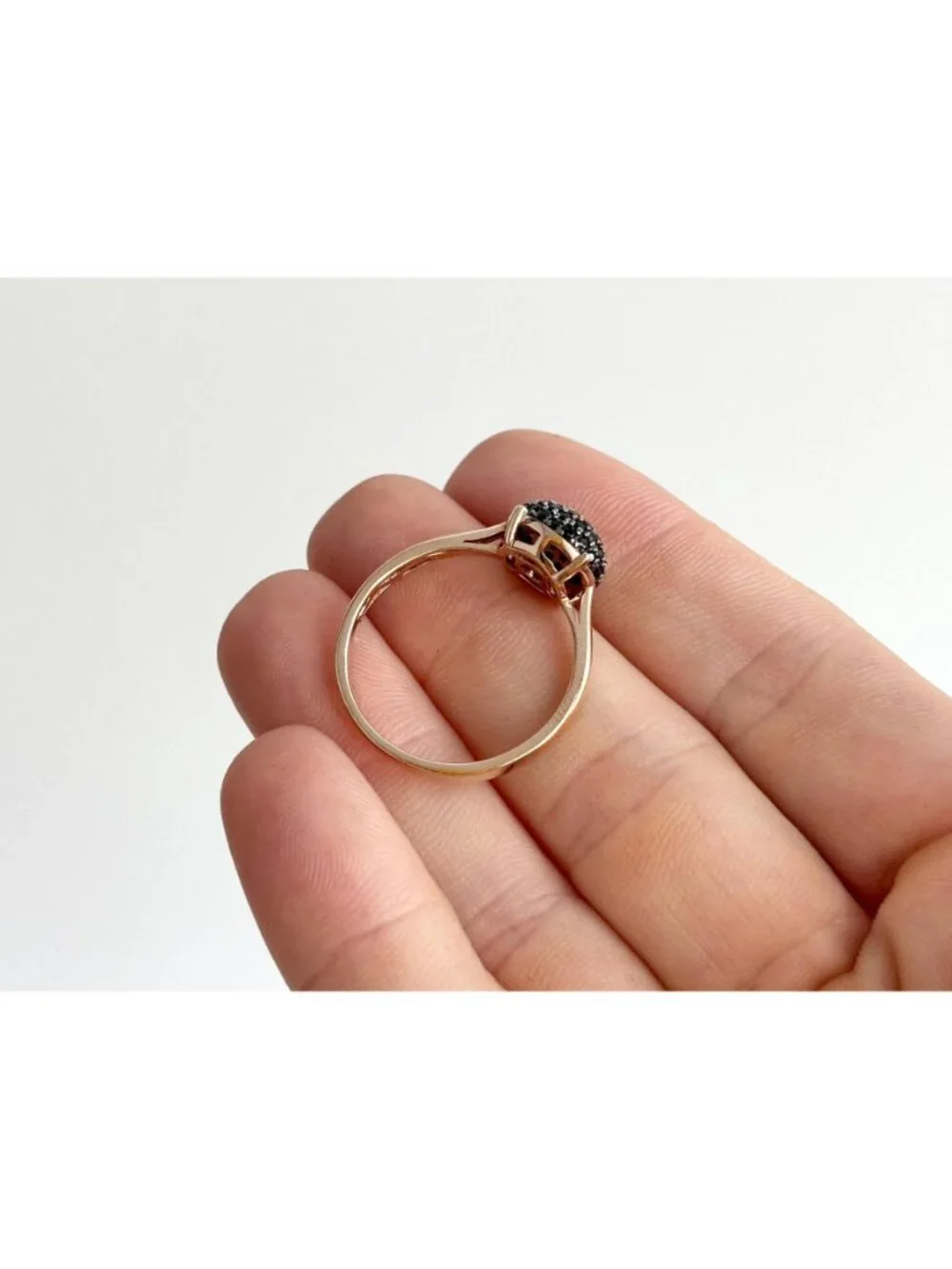 Black Spinel Pave Vermeil Gold Overlay Sterling Silver 925 Vintage Ring - sz 10